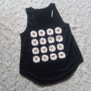 Black Tank Top with Daisy Print